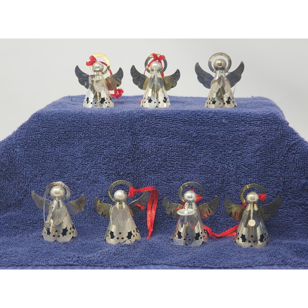 Vintage Silver‎ Tone Angel Christmas Ornaments Musicians Set of 7